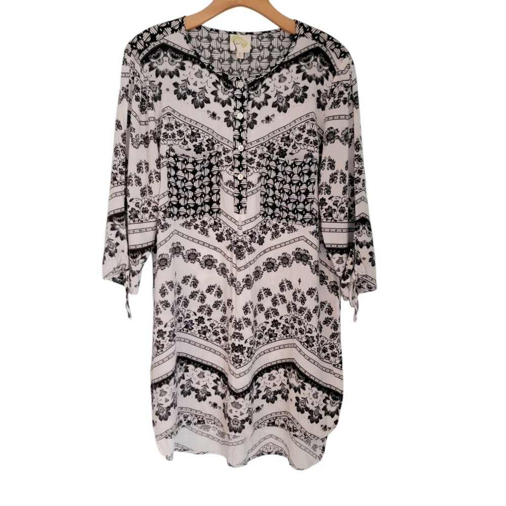 Fig & Flower Anthropologie Shirt Dress Peasant Floral Paisley Coverup Tunic L
